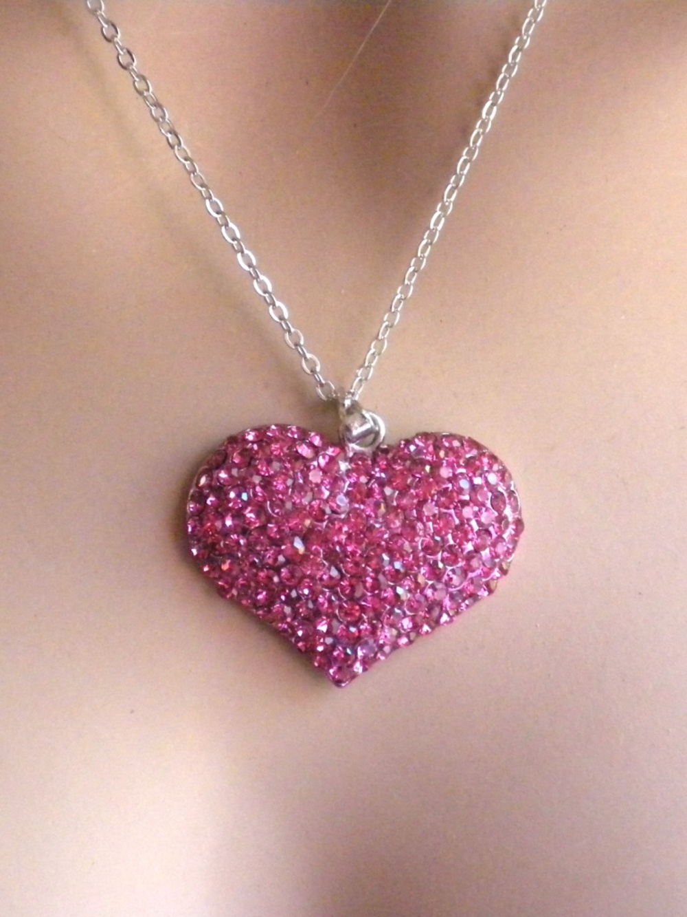 Mauve Pink Crystal Heart Boutique Quality Necklace Pendant